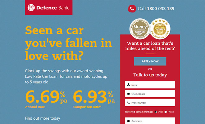 Defence Bank Landing Page