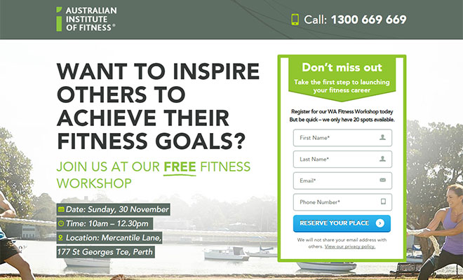 Australian Institute of Fitness Landing Page