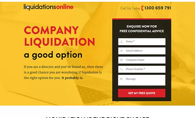 Liquidation Online Landing Page