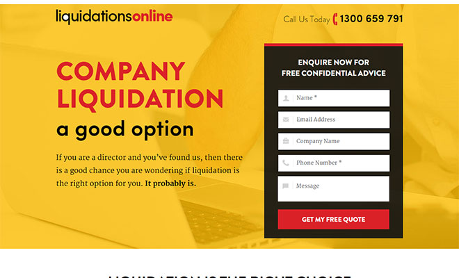 Liquidation Online Landing Page